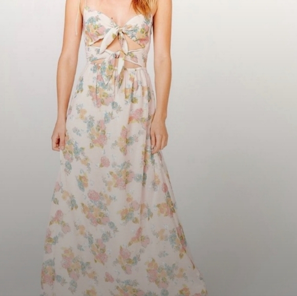 FOR LOVE AND LEMONS LOUISA DOUBLE TIE FRONT FLORAL SEQUIN MAXI DRESS SIZE LARGE - Picture 16 of 16